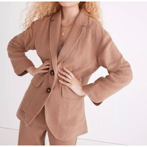 Madewell Size Small Boho Boxy Cotton-Linen Relaxed Larsen Blazer in Faded Earth - Picture 1 of 10